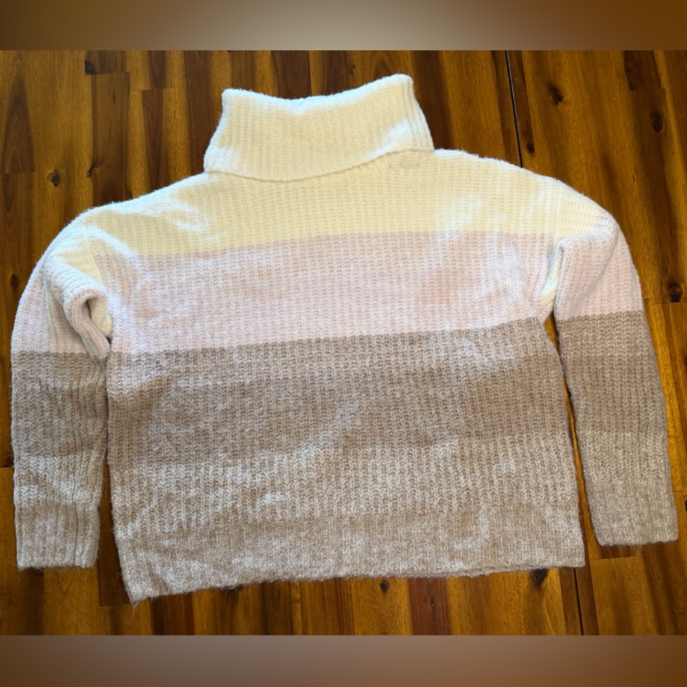 Splendid Cream Pink Tan Oversized Turtleneck Striped Sweater